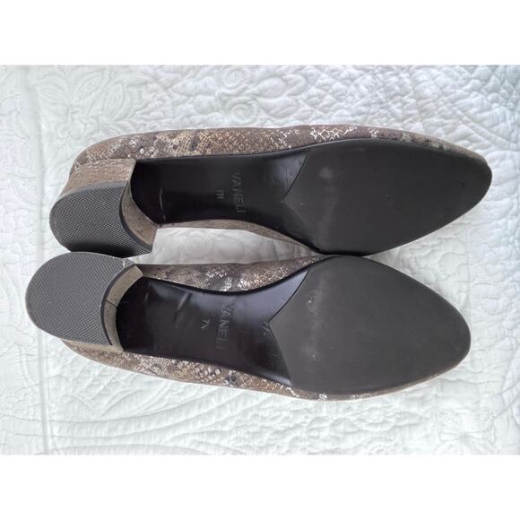 Vaneli Women's Size 7N Copper/Silver Suede Snake Skin Print Slip On Heels - Picture 6 of 11